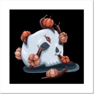 Halloween Pumpkin Snails on a Skull Posters and Art